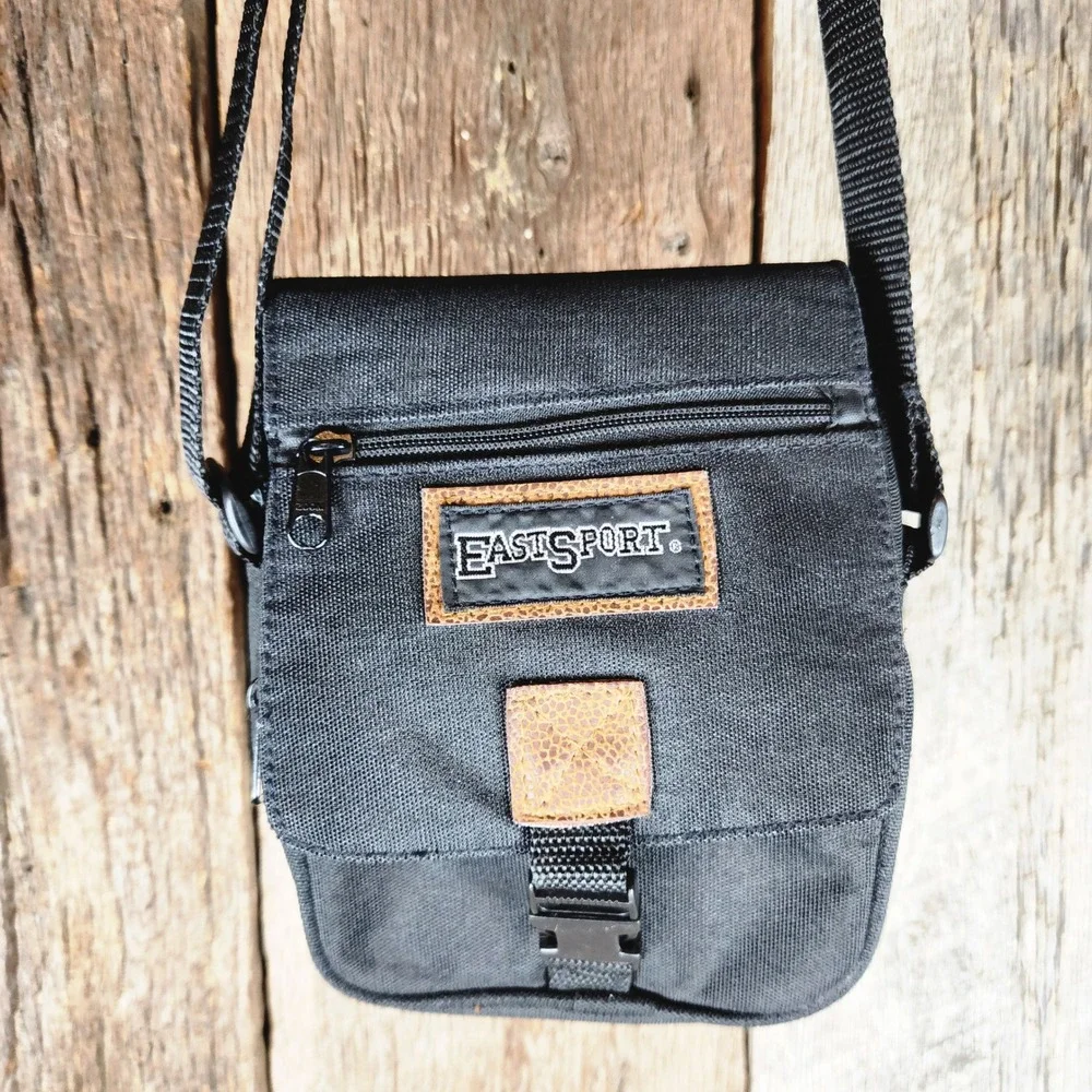 Vintage 90s Eastsport Crossbody Bag Black Small Travel Shoulder Utility Bag